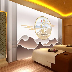养生之道壁纸养生馆前台装饰壁画理疗店美容院吧台背景墙纸墙布
