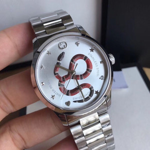 代购正品 gucci 古奇手表创意彩色蛇形图案钢带石英男表ya1264076