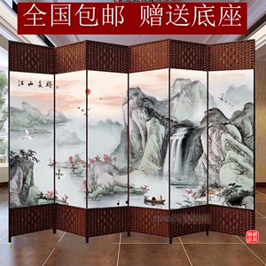 中式屏风隔断墙客厅折叠移动推拉折屏玄关现代简约实木布艺屏风帘