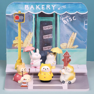 雨天萌物盲盒可爱萌小动物系列儿童手办桌面摆件雨衣熊猫机车猫猫