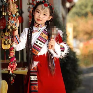 儿童藏族服装女童舞蹈演出服西藏旅拍写真少数民族风男童新式藏袍