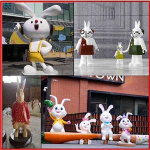玻璃钢卡通雕塑定制兔子雕塑创意造型兔子小品庭院商业街动物摆件