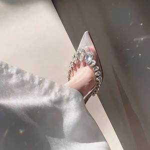 水钻透明跟鞋设计感小众仙女风夏季尖头水晶细跟绑带性感凉鞋女