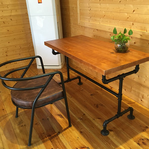 美式复古铁艺实木餐桌椅组合办公桌会议桌创意水管桌椅套件酒吧桌