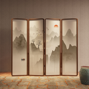 新中式屏风隔断现代简约客厅遮挡折叠移动卧室办公室装饰实木折屏