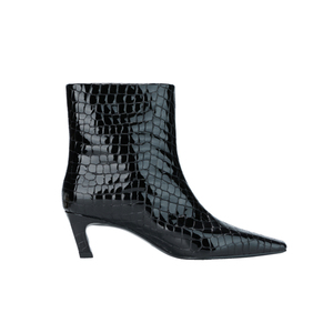 【商场同款】玛丝菲尔2023年冬季新款牛皮革黑色蛇纹小高跟短靴