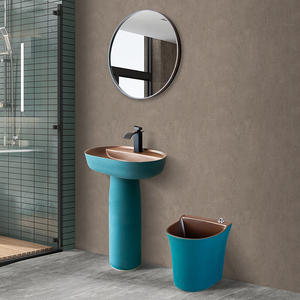 轻奢风卫生间立柱盆大号金属釉艺术洗脸盆立式洗手盆小户型洗水盆