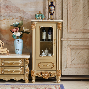 欧式酒柜实木客厅装饰柜香槟金单门玻璃红酒柜储物边柜小户型立柜