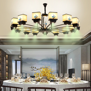 饭店包厢吊灯带射灯湘菜餐馆饮酒店新中式珐琅彩圆桌餐厅大包间灯