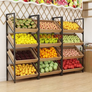 超市水果货架展示架多功能水果架子蔬菜架子果蔬架钢木便利店木质