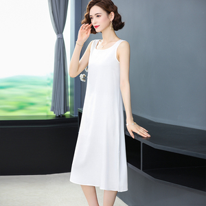 真丝背心吊带裙女夏季长款内搭外穿过膝无袖白色裙子桑蚕丝连衣裙