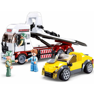 小鲁班积木兼容乐高城市汽车平板拖车大型救援运输卡车男孩子玩具