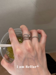 Bellar / 韩国时髦设计开口珍珠水钻指环 组合银色戒指女时尚个性