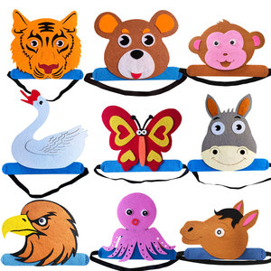 卡通动物头饰帽子老虎乌鸦小兔猴子大灰狼头套儿童幼儿园表演道具