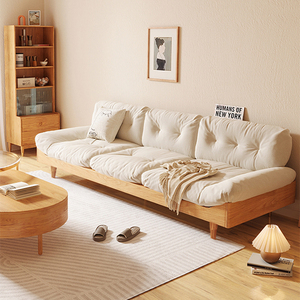 日式实木科技布艺云朵沙发客厅舒适休闲小户型双人三人位轻奢家具