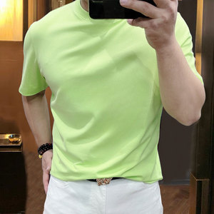 120支长绒棉圆领男士短袖T恤修身夏季丝滑抗皱冰丝青年纯色打底衫