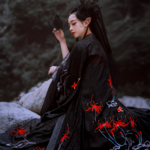 汉服女彼岸花锦鲤齐胸大摆襦裙大袖衫日常改良黑红超仙学生中国风