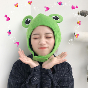 少女心ins卡通绿色青蛙大眼睛头套可爱网红同款搞怪帽子拍摄道具