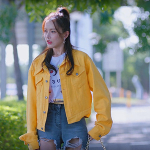 我的小确幸黄一琳周程程同款黄色牛仔外套女洋气减龄少女青年衣服