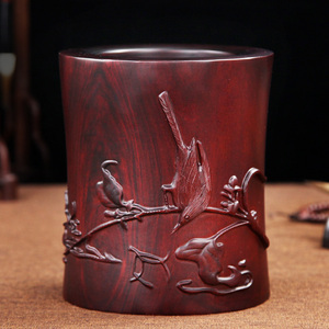 红木笔筒工艺品摆件实木雕刻复古笔筒酸枝木办公桌面摆件笔筒礼品