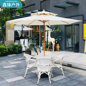 户外桌椅带伞白色室外庭院花园组合露天休闲外摆咖啡厅奶茶店桌椅