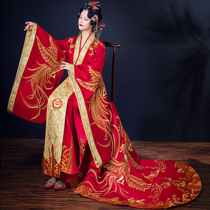汉式婚服情侣套装结婚中式婚礼周制皇后刺绣长拖尾凤冠霞帔演出服