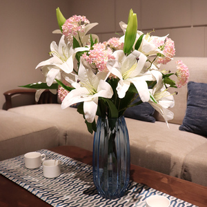 假花百合仿真花客厅摆设装饰 高档餐桌花瓶插花塑料花束单支花