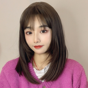 假发女中长发齐肩锁骨网红短发空气刘海长直发显白自然内扣全头套