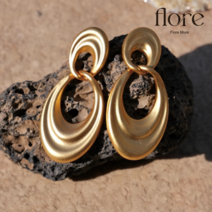 FloreMure『流沙』原创高级素金双圈耳环耳圈 流线型修饰脸型耳夹