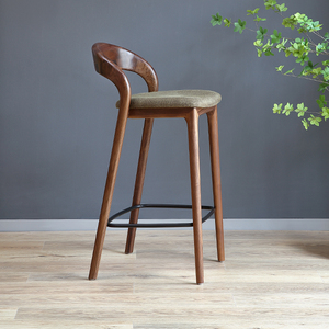 新中式实木吧台椅现代简约高脚凳复古黑胡桃吧台凳轻奢前台酒吧椅