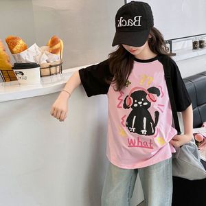 巴拉巴柆韩系女童夏季套装2024新款大童音乐狗短袖T恤衫复古休闲