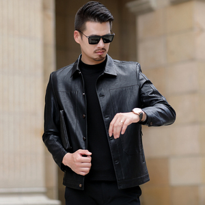 利郎男装官方皮衣夹克男中年绵羊皮真皮正品2020秋冬短款加棉外套