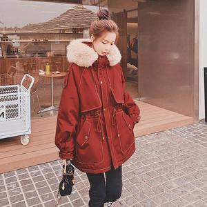 2023冬季新款红色加绒派克服短款小个子棉衣女韩版保暖厚外套棉服