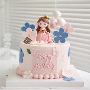 可爱粉裙公主小仙女王子宝宝周岁生日蛋糕满月少女心烘焙装饰插件