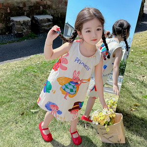 女童连衣裙夏季洋气2024新款女孩韩版棉布裙子夏装儿童小童背心裙