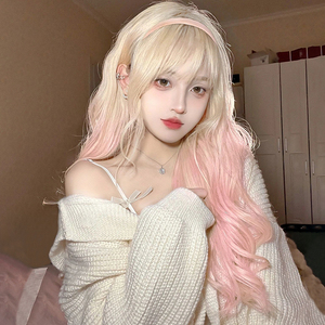 假发女长发网红长卷发全头套夏季粉色渐变lolita自然逼真jk假发套