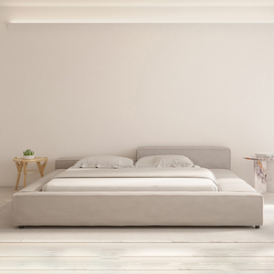 DESIGN言述家居设计师床异形高低床头布艺床双人床白色科技布床