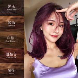 葡萄紫染发剂2020流行色显白自己在家染头发膏泡泡沫植物纯酒红色