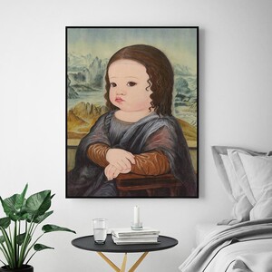 可爱胖版蒙娜丽莎装饰画卧室床头画北欧风玄关画创意客厅餐厅挂画