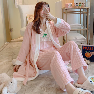 女睡衣套装长袖三件套珊瑚绒-淘宝拼多多热销女睡衣套装长袖三件套
