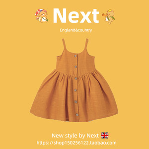 英国NEXT夏季新款童装欧版女童宝宝婴儿夏装棉麻公主裙吊带连衣裙