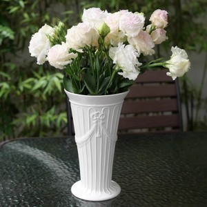 欧洲订单复古白色陶瓷小蝴蝶结喇叭口欧式古典直筒花瓶花器