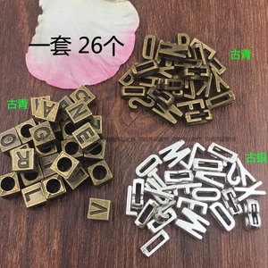 一套 正方形大孔字母 扁立体穿皮绳手链项链串珠DIY复古合金饰品