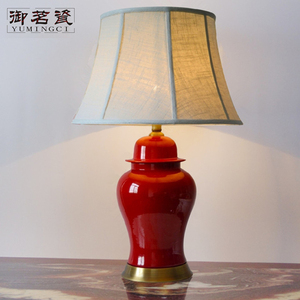 美式陶瓷红色欧式卧室床头灯客厅奢华复古布艺酒店现代简约台灯