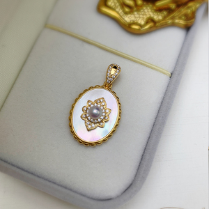 《印花》精工纯银小众设计款法式复古淡水小珍珠吊坠天然贝壳镶嵌