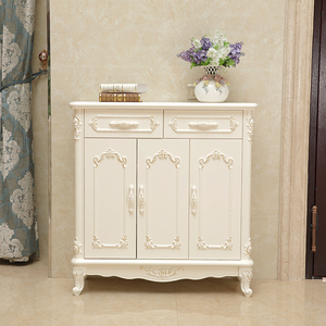 欧式简欧雕花奢华雕花鞋柜白色门厅玄关柜大容量储物柜双开门鞋柜