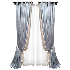 意式轻奢窗帘高端客厅卧室全遮光现代简欧新中式蓝色刺绣边高级感