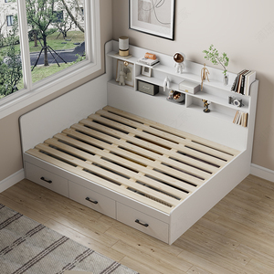 榻榻米床书架柜书桌小户型定制现代简约实木储物床柜一体排骨架床
