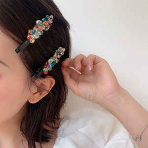 彩色水晶发夹女韩国ins边夹少女复古发卡一字夹子头饰简约鸭嘴夹