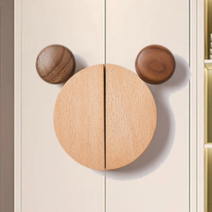 米奇儿童衣柜拉手可爱卡通小熊半圆形柜门把手原木色抽屉拉手实木